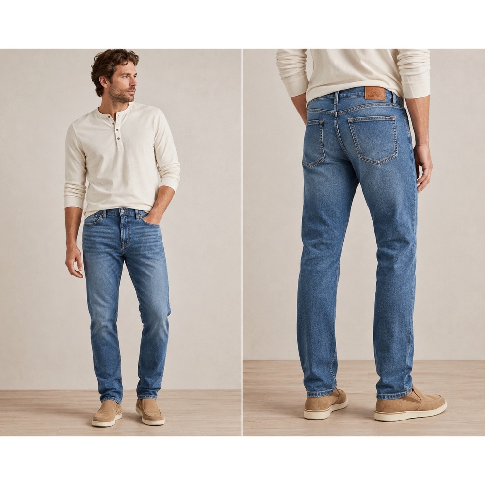 FAHERTY Jeans Stretch Terry Men 38x34 Blue Straight Leg Casual Comfort Denim